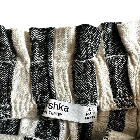 Bershka Vertical Striped Belted Paper Bag Shorts Black White Small Coastal Boho - Picture 6 of 6